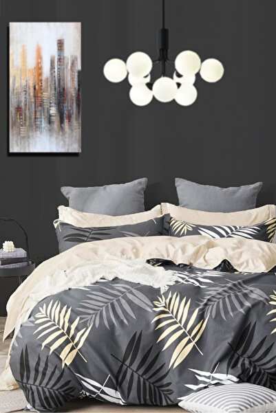 Always Çarşafı Lastikli Çift Taraflı Çift Kişilik Nevresim Takımı Sarı Yaprak