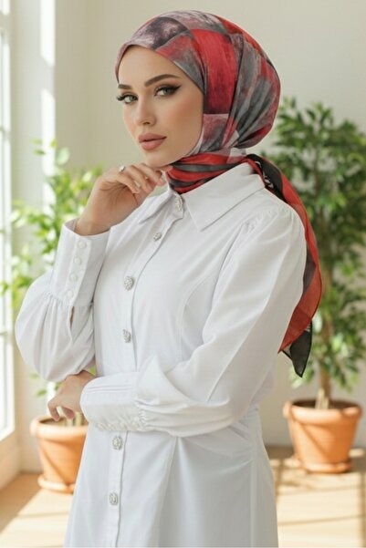 Bestenur Бордовий шарф з ягідним візерунком 1172