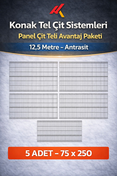 Konak Tel Çit Aksaray (5 ADET) Bahçe Panel Çim Çiti Teli 75x250 cm 4.mm Tel K...