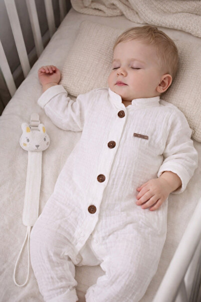Babyhola Müslin Emzik Askılı Bebek Tulum Unisex 1094