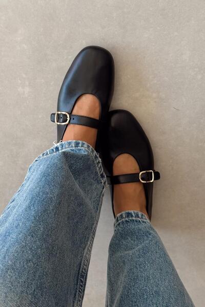 nope21shoess Verona Siyah Hakiki Deri Babet