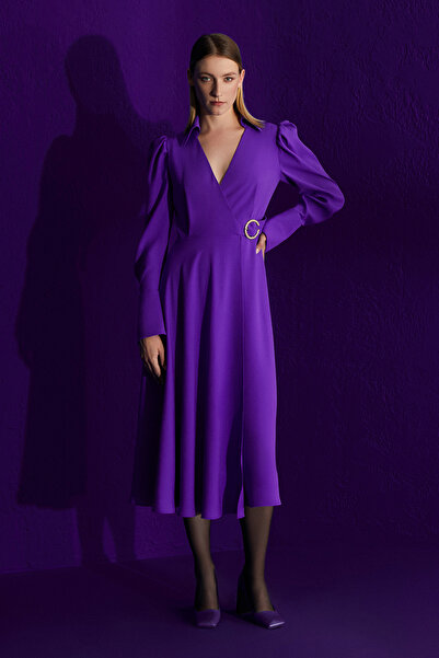 Jus De Pommes MOR V YAKA KABARIK OMUZ MİDİ BOY ELBİSE