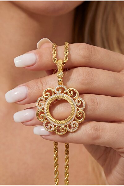 FerizZ Çeyrek Çerçeveli Kolye Ucu Altın Kaplama TGR-684