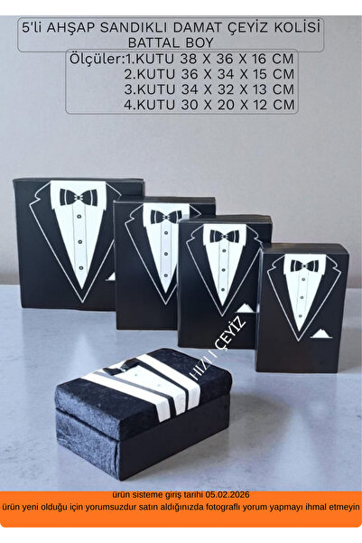Ahsen Ambalaj 5'li AHŞAP SANDIKLI DAMAT ÇEYİZ KOLİSİ BATTAL BOY
