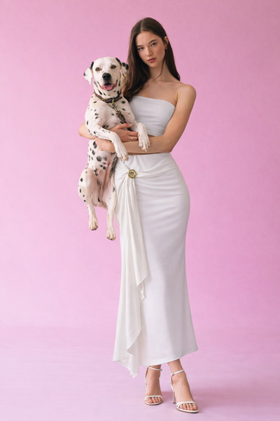 HAKKE Vücuda Oturan Aksesuar Detaylı Örme Uzun ETEK