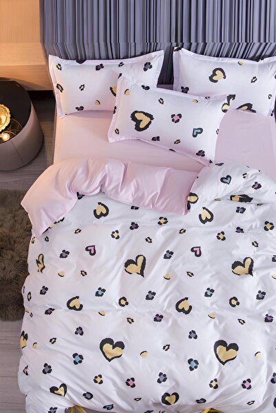 Always Double-Sided Double Duvet Cover Set with Elastic Sheet and Yellow Hear...