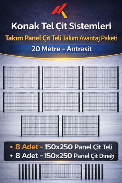 Konak Tel Çit Aksaray 8 Adet Takım Bahçe Panel Çim Çiti 150x250 cm 55X150 mm ...