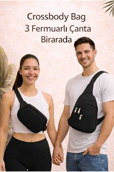 Sofia Geantă unisex cu 3 fermoare, neagră, cadou, potrivită pentru universită...