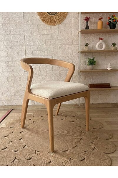 silla Concept Akrep Sandalye Teddy Krem Kumaş Naturel Ahşap Sandalye