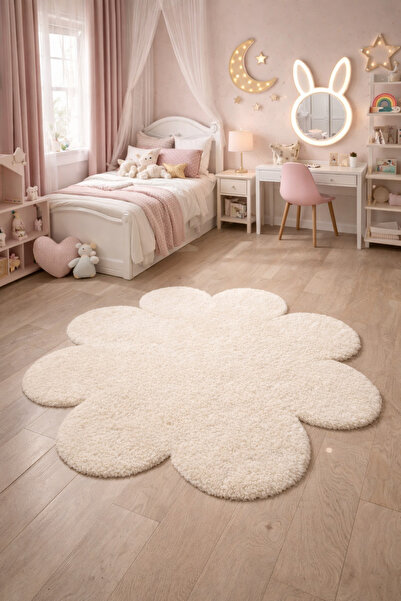 SOFT DECOR Kaymaz Taban Yuvarlak Papatya Şekilli Halı Modern Salon Koridor Mu...