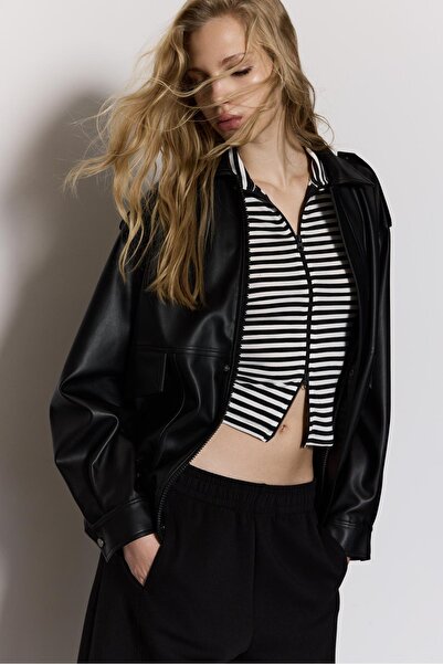 Stradivarius Oversize suni deri biker ceket