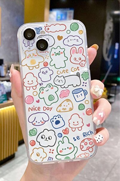 3GEN CASE İphone 13-iphone 14 Uyumlu Sevimli Kediler Desenli Şeffaf Silikon K...