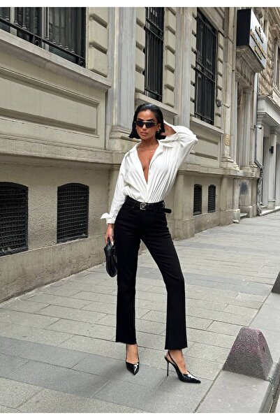 GAMZE ALPTEKİN Zr Model Cut-Out Palazzo Jeans Wide Leg Jeans