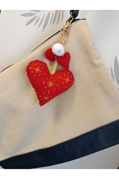 chibi إكسسوار هدية مصنوع يدويًا على شكل قلب أحمر وكرة بوم بوم مطرزة على شكل ف...