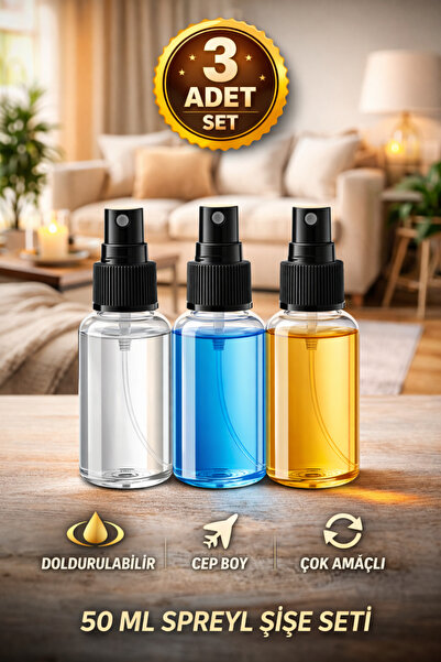 Enjoy Party Store 3 Adet 50ml.Spreyli Kolonya,Parfüm Şişesi Doldurulabilir Ce...