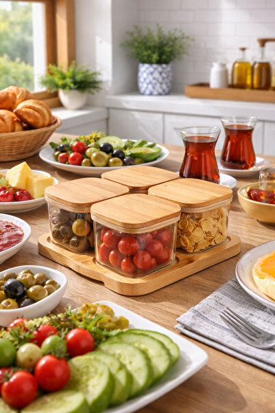 Janset Bamboo Tray Covered Breakfast Set 4 Bamboo Vacuum Covered