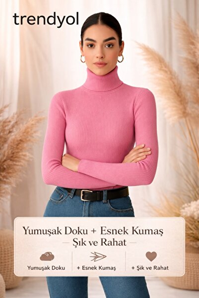 Two Two Premium Turtleneck tricotaj cu striații cu căptușeală din fleece Pulo...