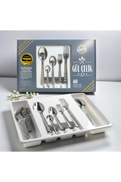 KAVEH 60 Piece 12 Person Cutlery Set Heart Model Boxed 18.0 Quality