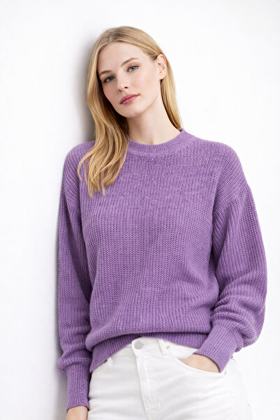 Kırlangıç Moda Lila Oversize Bisiklet Yaka Kadın Triko Kazak