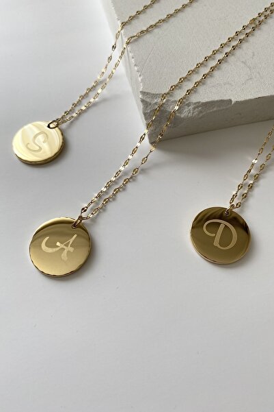 SilverStone Çelik Kolye - N Harf Madalyon Plaka Gold Altın Rengi Zincir 316 L...