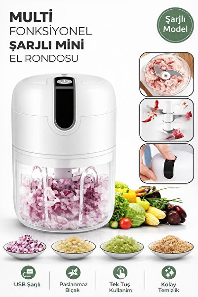 Berdina Home Şarjlı Mini El Rondosu Çelik 3 Bıçaklı 250 Ml Mutfak Robotu Hazn...