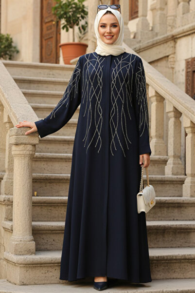 Neva Style Hijab albastru închis cu mărgele Ferace 29102L