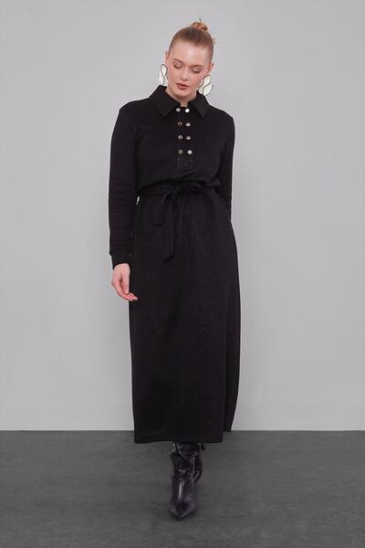 Levidor Black Self Glittered Cashmere Dress