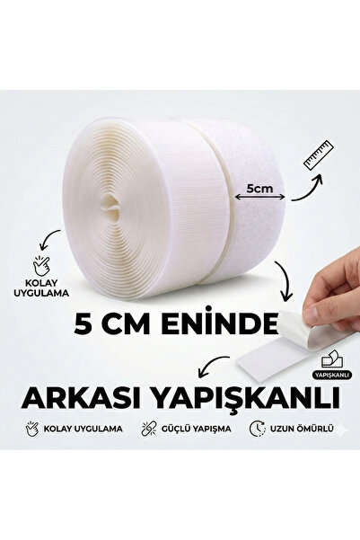 LOVYCO 5 cm Genişlikte Yapışkanlı Beyaz Cırt Cırtlı Bant, 1 Mt Amerikan Fermu...