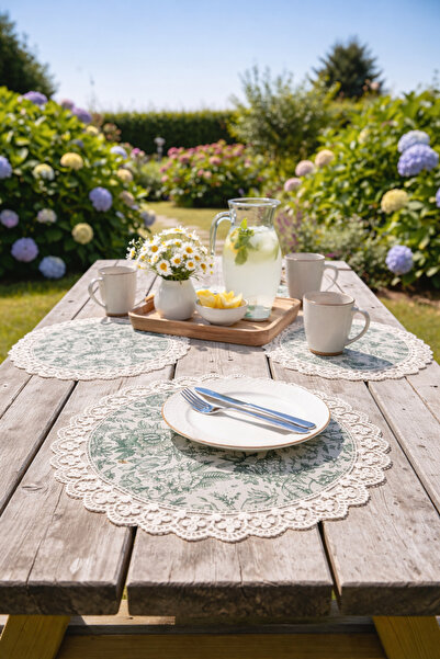 Rona Home Set de farfurii americane din dantelă verde pentru 6 persoane, rezi...