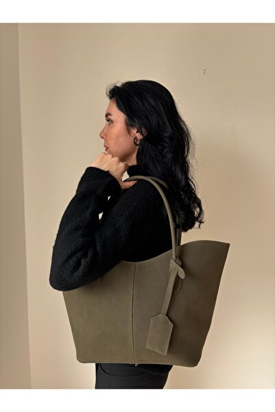 lalettobags Γυναικεία τσάντα χειρός με διπλή λαβή από σουέντ, μοντέλο Khaki B...