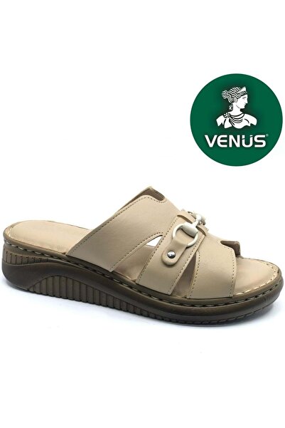 Venüs شبشب نسائي من الجلد الطبيعي من روز باللون البيج