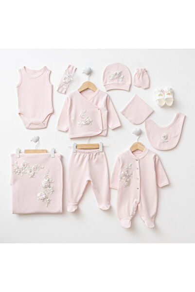 LisaLoom İthal Dantelli 10'lu Organik Hastane Çıkış Seti %100 Pamuk Yenidoğan...