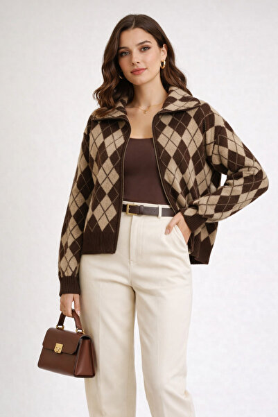 kikiriktekstil 10992 Cardigan supradimensionat din lână și bumbac, moale, bej...