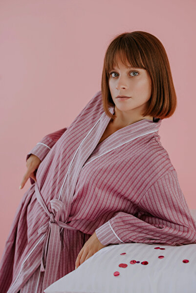 Richo Homewear ZOE Jakarlı Saten Kimono Sabahlık, %100 Pamuk Saten, Şık Kadın...