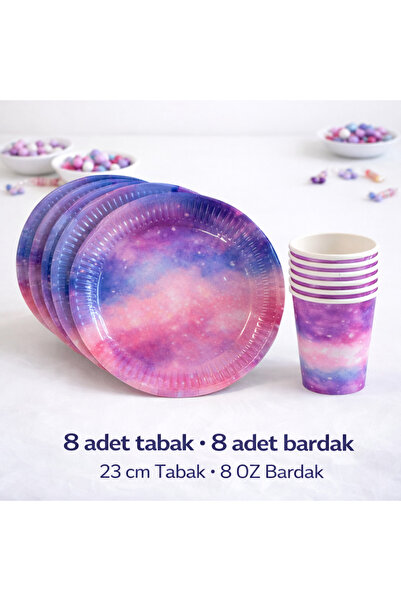 Partifabrik Gökkuşağı Rengarenk Temalı Karton Tabak Bardak Set 8 tabak 8 bardak