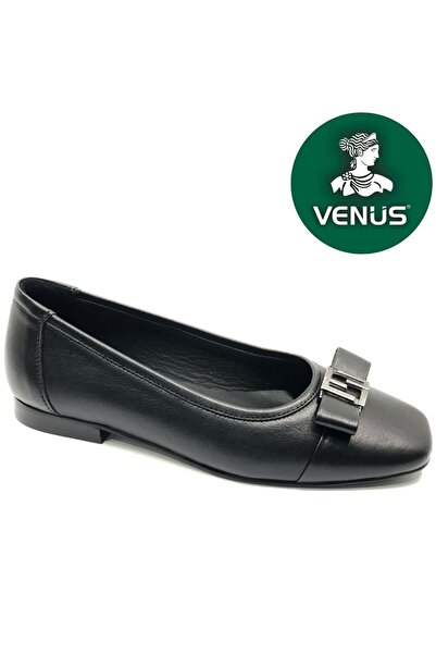 Venüs حذاء الباليه الكاجوال النسائي من الجلد الطبيعي من Albatros باللون الأسود