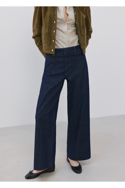 MANGO Woman Yüksek belli dikişli wideleg jean pantolon