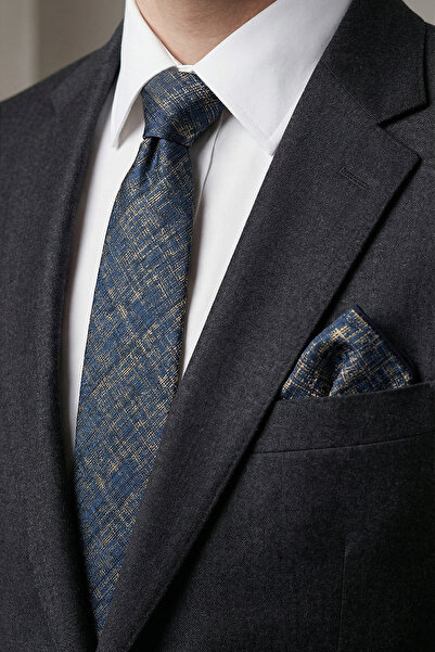 Milleniva Retro Pattern Cobalt Tie & Handkerchief
