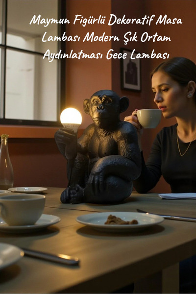 Dropcek eticaret Siyah Renkli Maymun Tasarımlı Dekoratif Lamba Ve Gece Lambas...