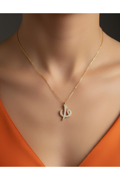 Moda Hilye www.modahilye.com 925 Ayar Gümüş Elif Vav Tasarım 14 Ayar Altın Ka...