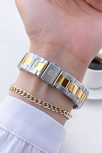 Pierre Cardin Gold Silver Steel Cord Women's Wristwatch 30 Mt Waterproof Bracelet Gift