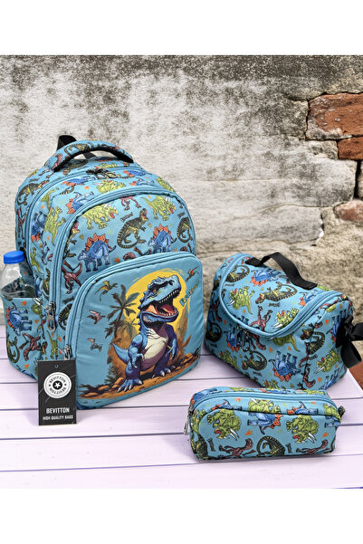 Bevitton First School Bag Dinosaur Pattern Men's Primary School Bag Set of 3