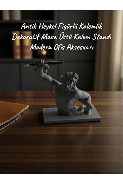 Dropcek eticaret 3D Gri Antik Kalem Tutucu Heykel Avangard Ofis Masaüstü Akse...
