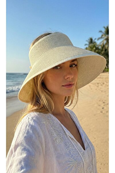 LAGRANZE قبعة شمسية نسائية ذات حافة واسعة من القش - قبعة شاطئ صيفية قابلة للت...