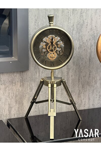 YASAR CONCEPT Chronare Metal Çarklı Tripod Masa Saati 25x65 Cm