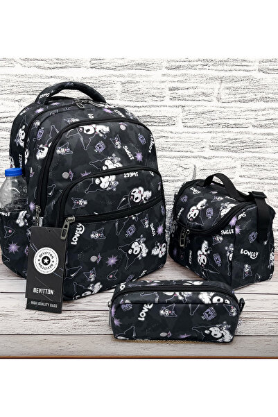Bevitton حقيبة مدرسية أولية بنمط شخصية للبنات - أسود