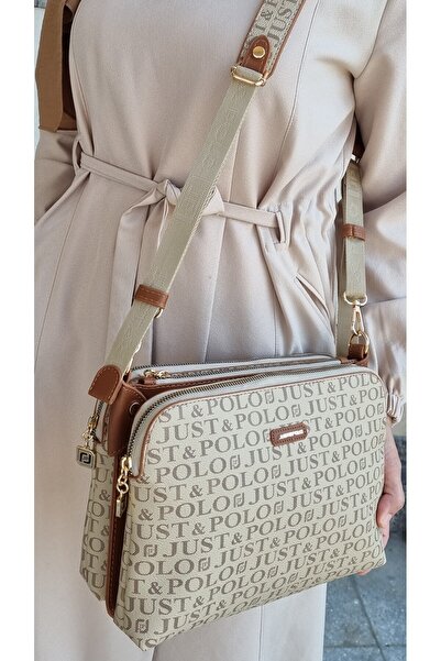 Just Polo حقيبة كروس نسائية ذات 5 أقسام بلون رملي TM1127