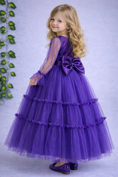 Melis Çocuk Uzun Kollu Kız Çocuk Abiye Elbise Gelinlik