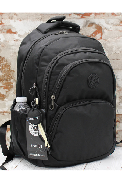 Bevitton 34600 Чорний водонепроникний тканинний шкільний рюкзак унісекс шкіль...