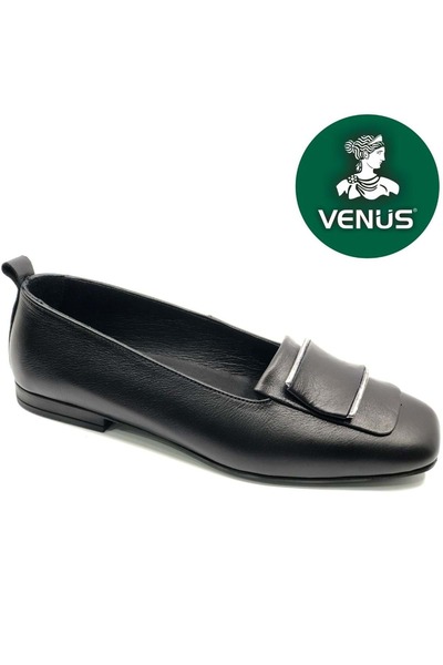 Venüs Demon Genuine Leather Orthopedic Women's Casual Ballerina Shoes Black